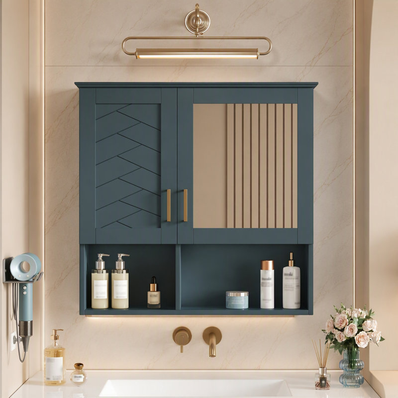 Armoire de toilette murale 2 en 1 avec tablettes réglables et portes à fermeture douce