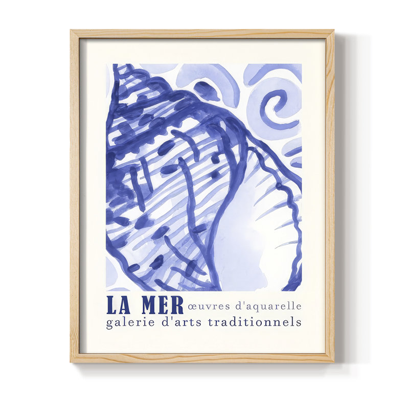 Affiche d'exposition La Mer I, reproduction encadrée - bois massif, Naturel, H 11 po x l 9 po