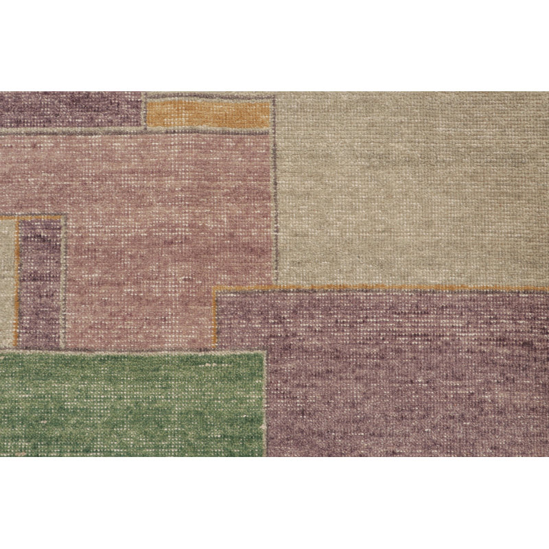 Distressed Homage Hand Knotted Wool Geometric Area Rug, Rectangle 9' x 12'