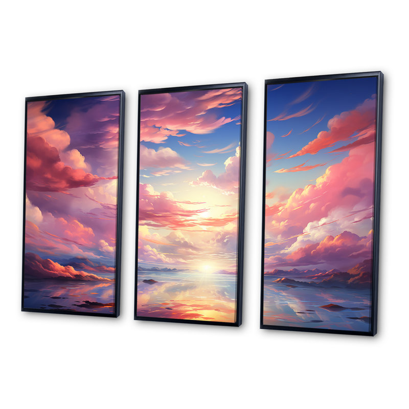 Ensemble de salon Kawaii Landscape Clouds - Clouds Wall Art, Cadre flottant noir, H 32 po x l 48 po x P 1 po