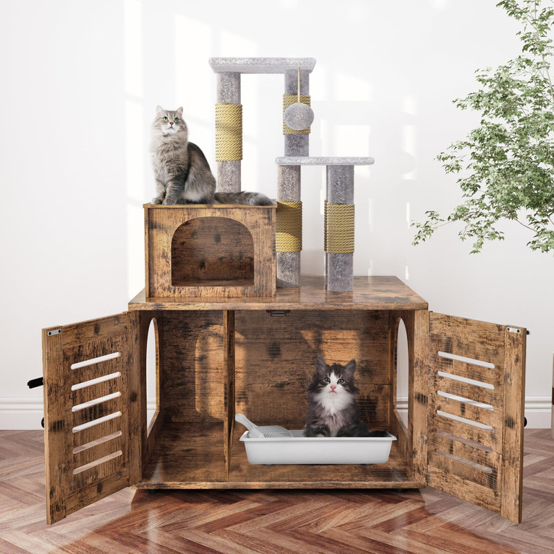 Arbre à chat multi-niveaux avec litière cachée, Brun