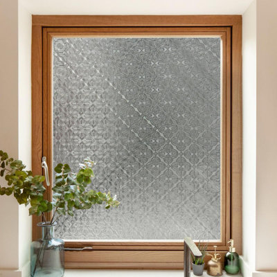 Stained Glass Window Privacy Film, 3D Static Cling Removable Window Clings,Begonia,78.7"
