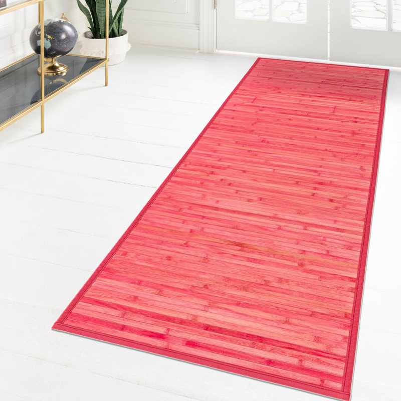 Tapis uni / rayé de couleur rose-rouge Bedford, Tapis de couloir 2 pi x 6 pi