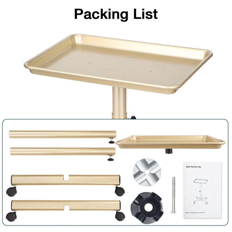 Champagne Gold Adjustable Aluminum Salon Tray with Wheels
