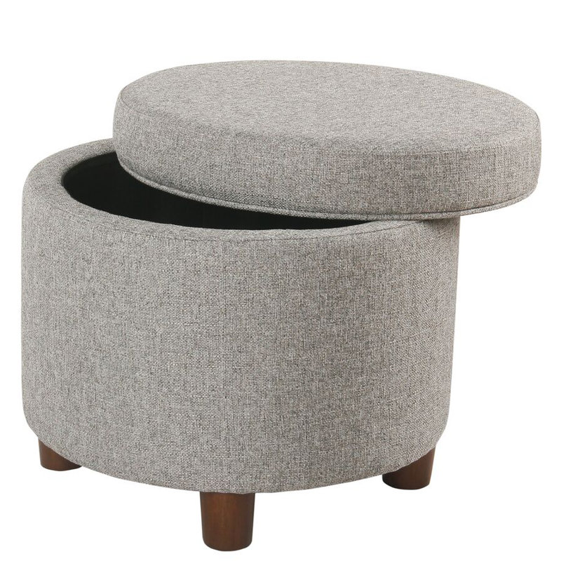 Mayen 19" Wide Round Storage Ottoman, Light Gray Tweed
