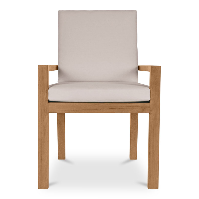 Chaise de salle à manger d'extérieur, dossier à lattes, teck massif, mousse à séchage rapide
