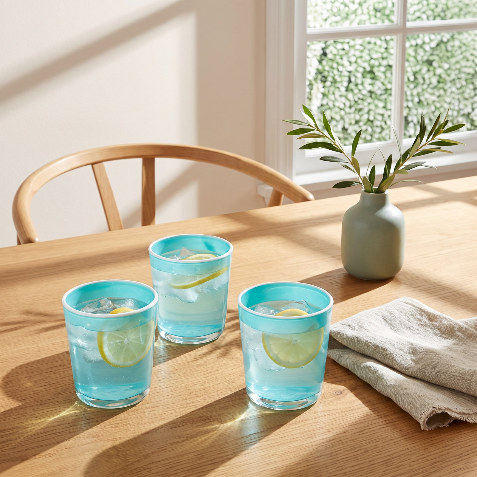Sarya Drinking Glass, 15 oz., Blue/White