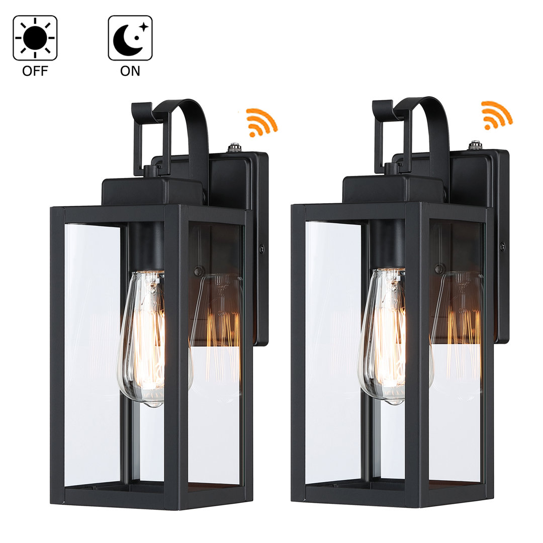 Neeja 1-Light Matte Black Outdoor Wall Lantern Sconce with Dusk to Dawn (Set of 2) 17 Stories 