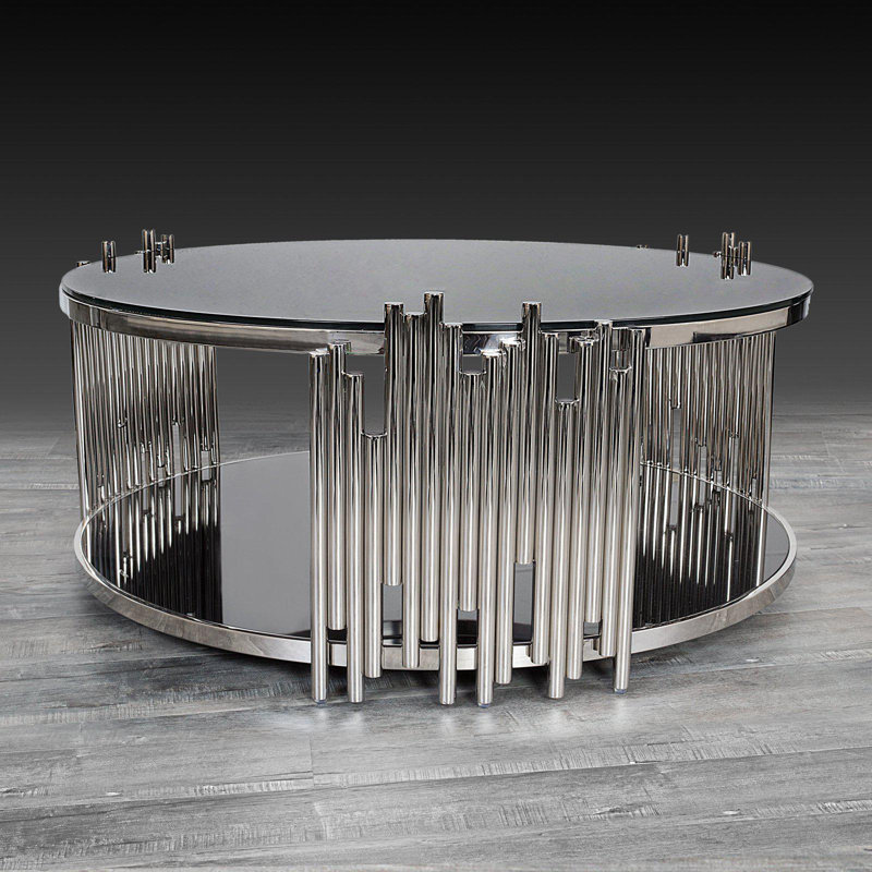 Fortney Glass Top Single Coffee Table, Polished Silver