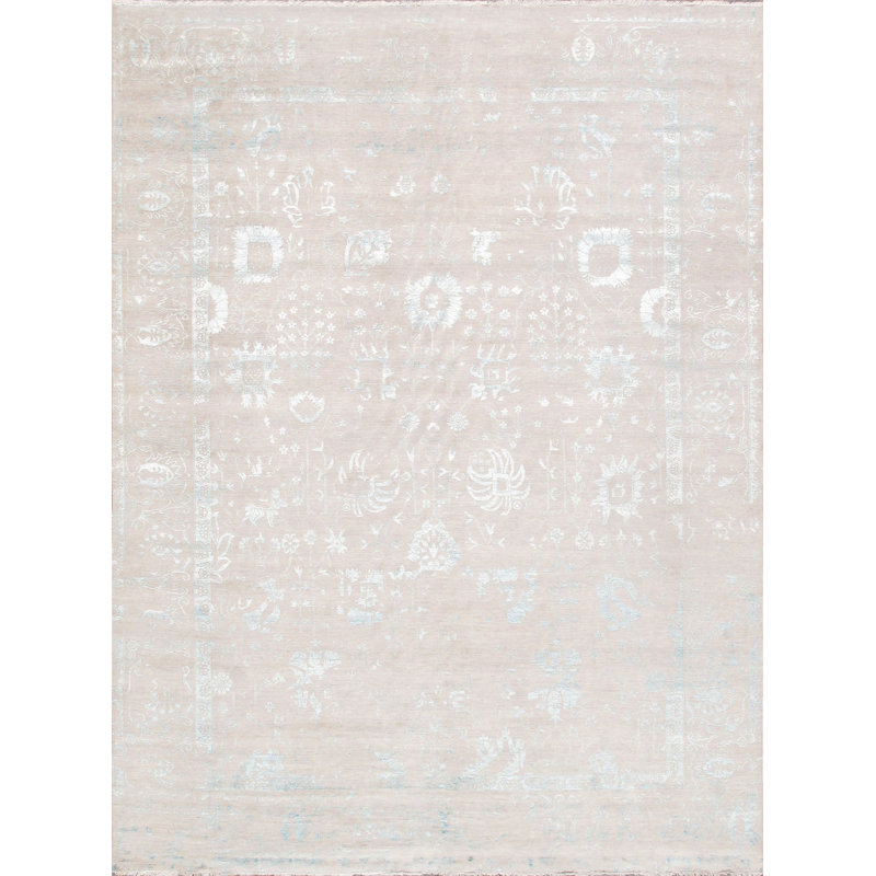 Handmade Blue Wool and Silk 10' x 13' Area Rug