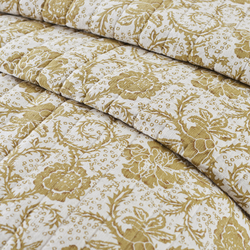 Ayda Cream/Mustard Standard Cotton 52 TC Reversible Quilt, Twin