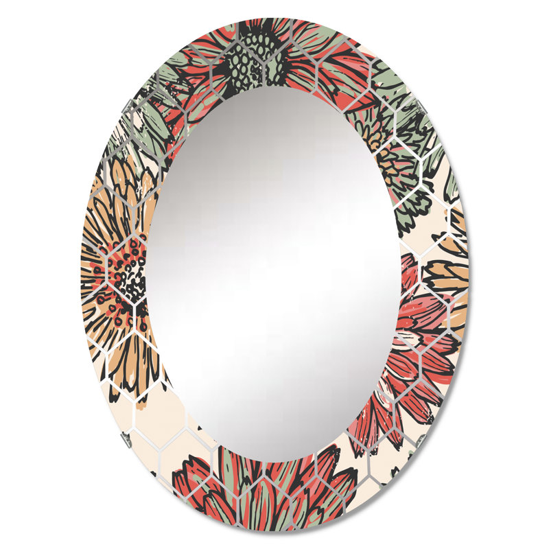 Fleurs rouges rétro - miroir mural traditionnel, 36 po x 24 po