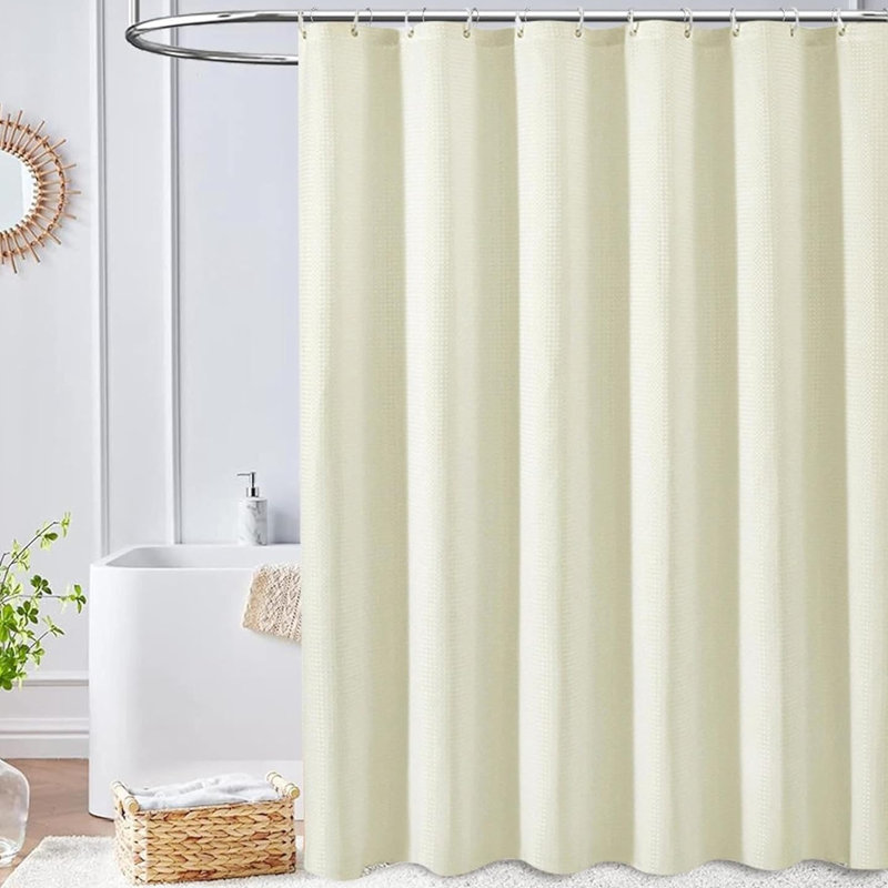 Rideau de douche en polyester, doublure de rideau de douche en tissu robuste en nid d'abeille pour salle de bain, ensemble de rideau de bain lesté avec 12 crochets en plastique