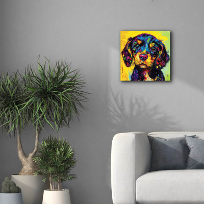 «Woof Spaniel» par Rich Monet, art mural sur toile, 18 po x 18 po