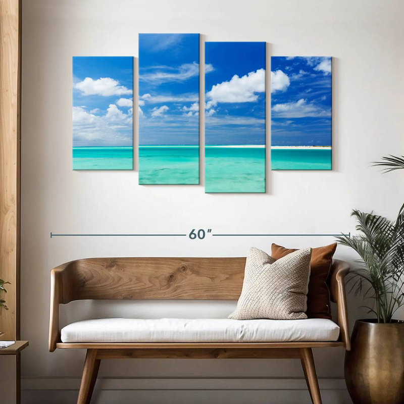 Paysage marin bleu, H 32 po x l 52 po