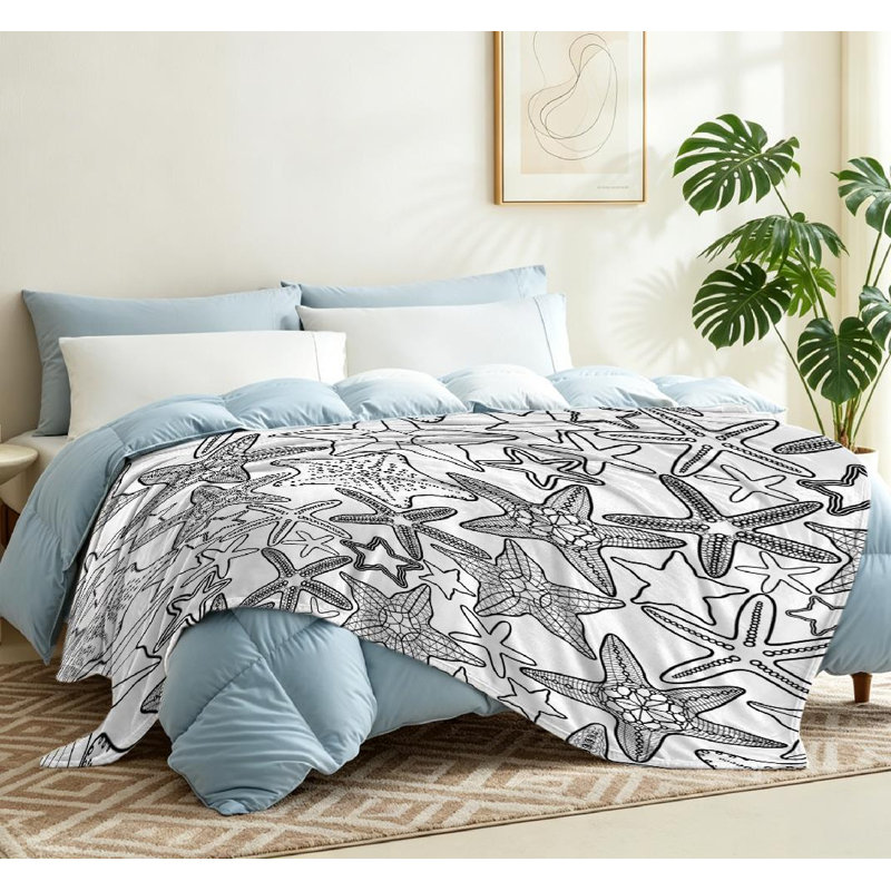 Jeté en molleton bleu flanelle ultra douce, imprimé étoile de mer étoile de mer, Throw 50" x 60"