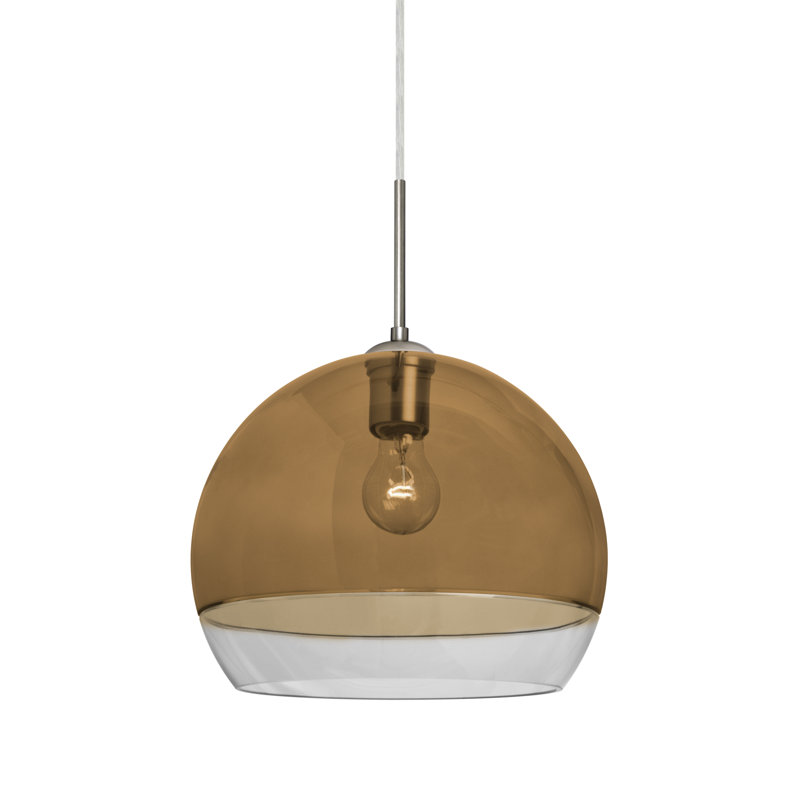 Emelia 1 - Light Single Pendant, Satin Nickel, Amber, 9.75" H x 11.5" W x 11.5" D