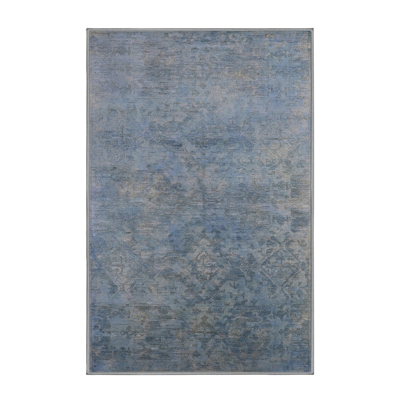Tapis bleu à motif géométrique, Rectangle 8 pi x 10 pi