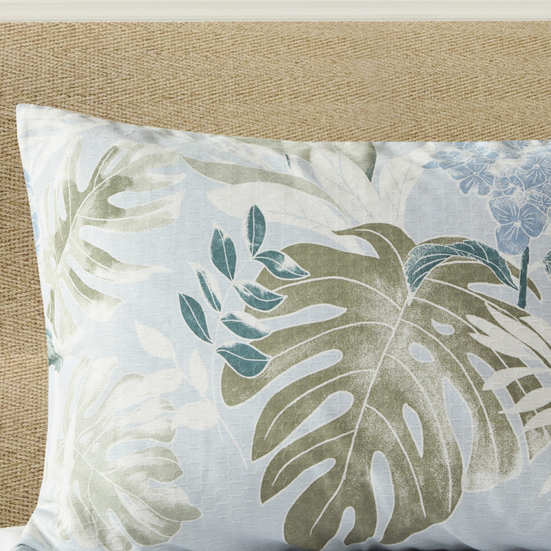 Édredon en coton avec coussins décoratifs, bleu très grand, tropical, literie surdimensionnée, bleu, détails brodés,