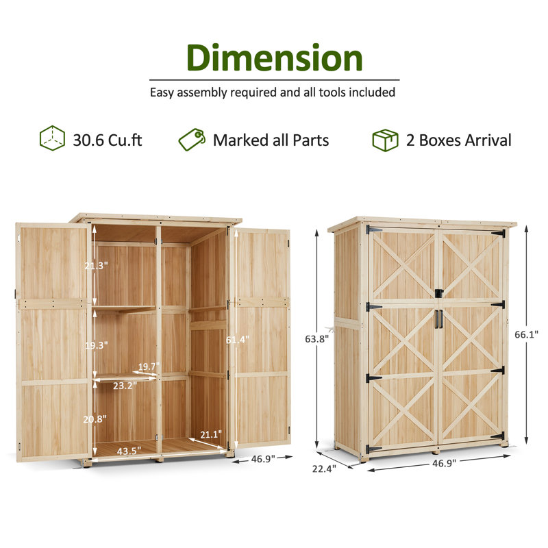 Rangement extérieur en bois, remise à outils de jardin avec serrure et portes doubles