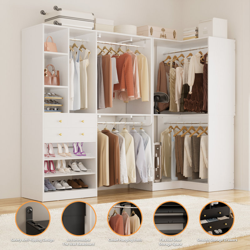 Baby Closet 5FT Closet Organizer System With Wooden Drawers, 60