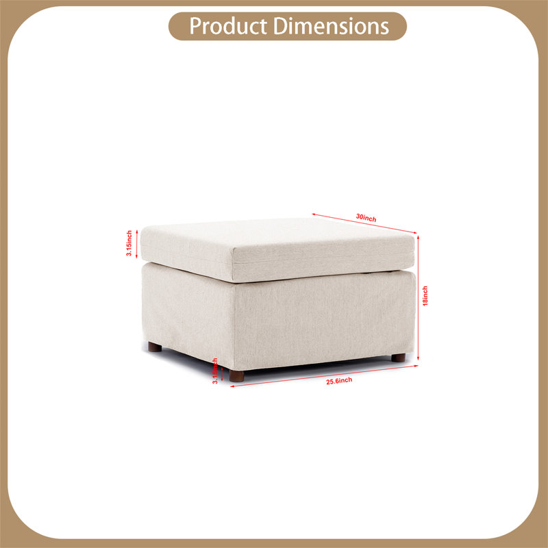 Upholstered Ottoman, Cream 100% Linen