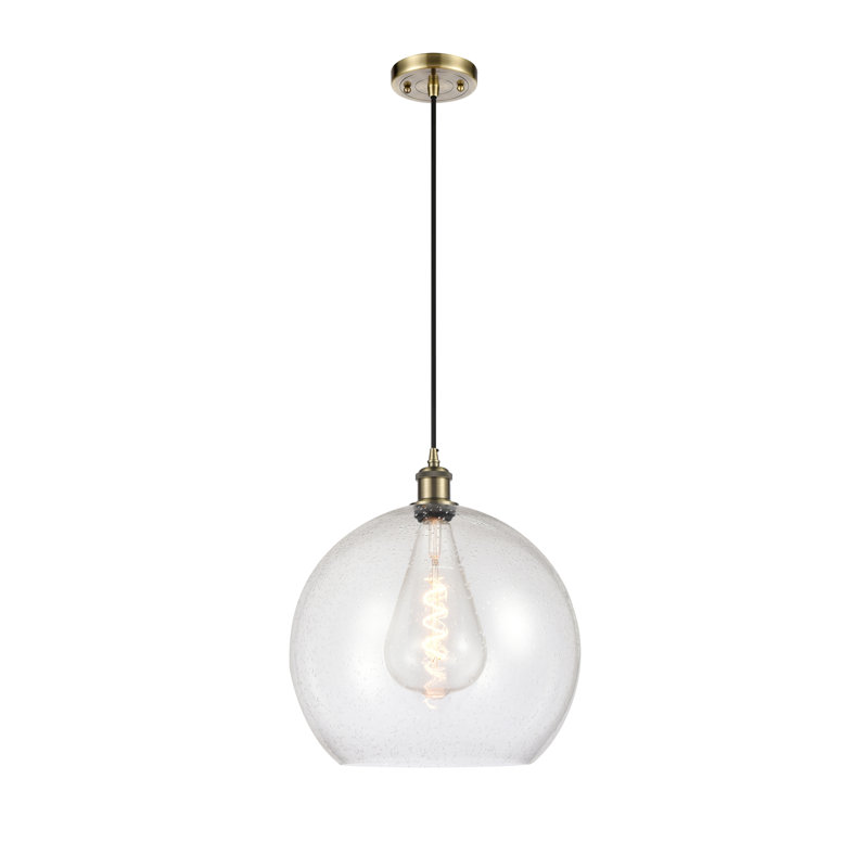 Luminaire suspendu sphérique 1 lumière Roxane, Ampoule non incluse, H 18,38 po x l 13,75 po x P 13,75 po, Laiton antique