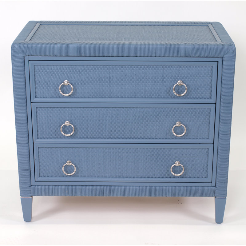 Sabal Bay 3-Drawer Wicker Chest, Satin Nickel, Ocean
