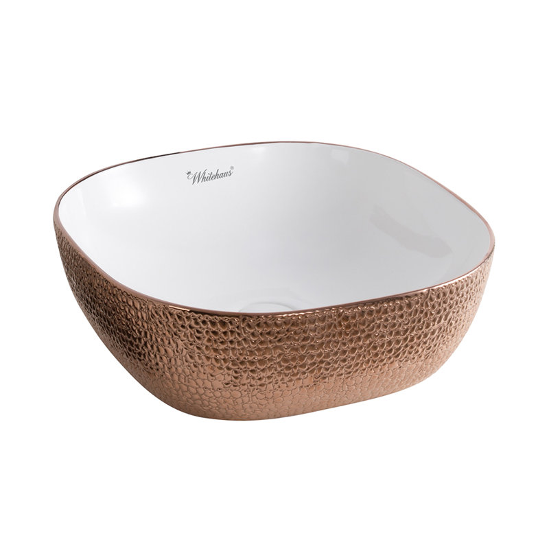 Whitehaus 17" Square Above Mount /Vessel Lavatory Basin, White/Rose Gold, Embossed 