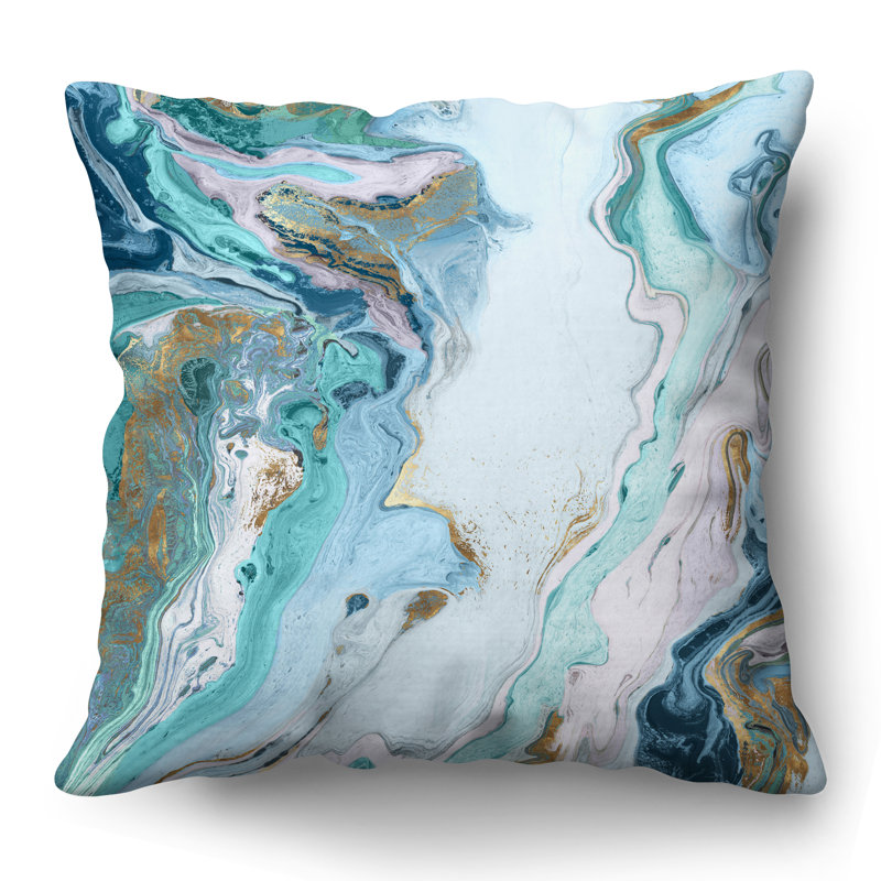 Abstract Marble Design Throw Pillow with Premium Polyester - White and Blue, 18" x 18"