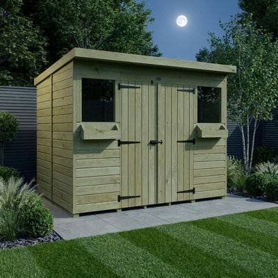 Total Sheds 8ft x 8ft Pent Summer Shed - Toughened Glass External Planters - Pressure Treated Timber - UK Manufactured
