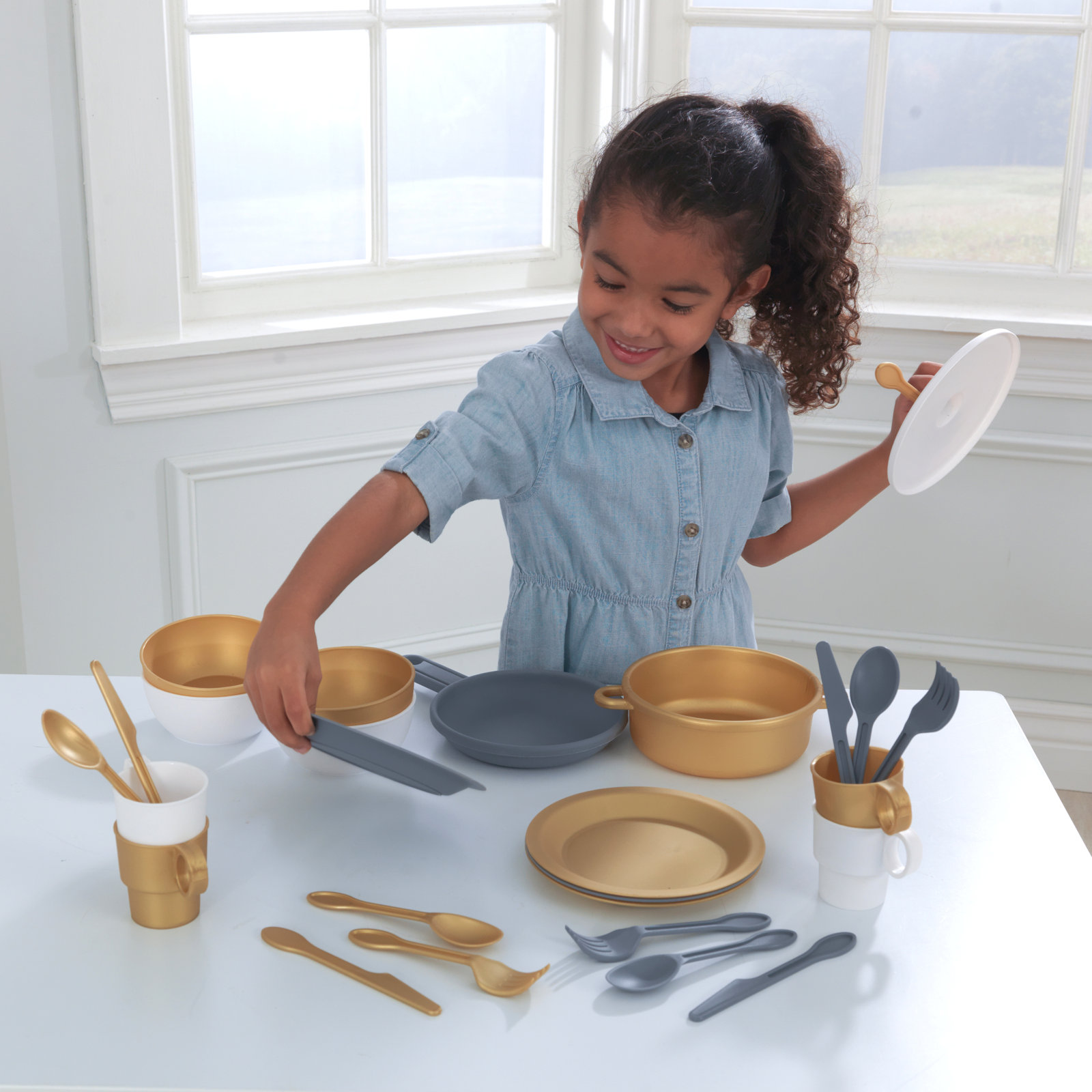 Play Dishes & Utensils Set, Metallic