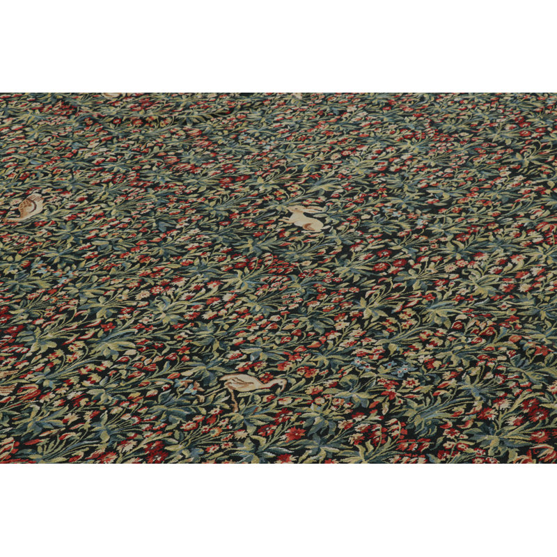 Rug & Kilim’S Armorial Tudor Style Rug In Green And Red Floral Patterns