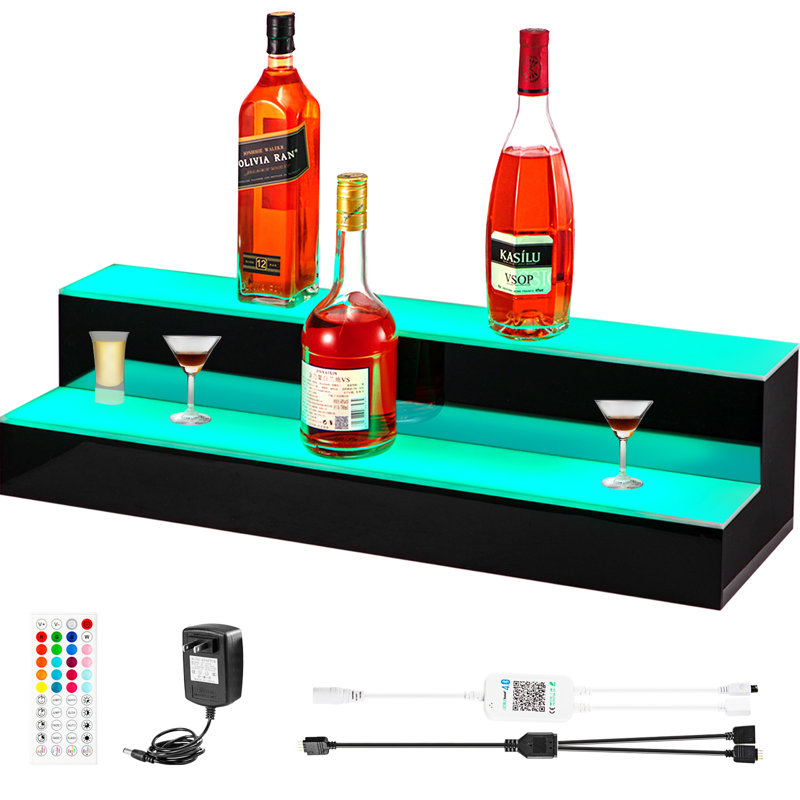 Ambrocio Tabletop Wine Bottle Rack in Black Shelf, Which Will Be Illuminated By The LED Strip Lights In 20 Static Colours With Brightness & Speed Adjustment