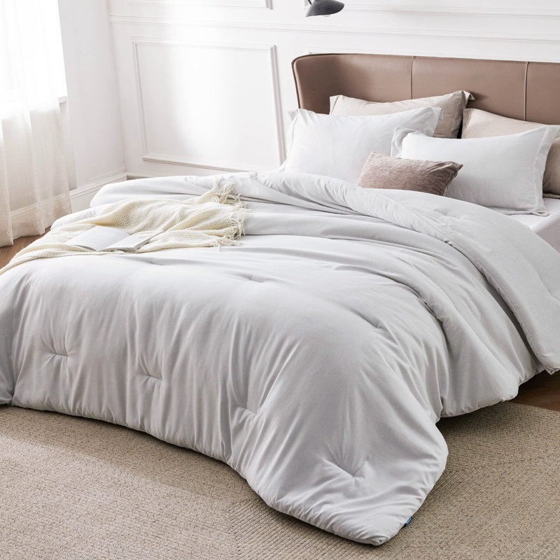 Bedsure Comforter Set - Soft Bedding for All Seasons, Cationic Dyed Bed Set, Grayish White, Queen Comforter + 2 Pillow Shams