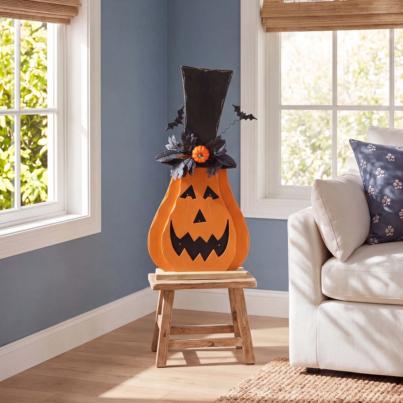 Machine Made 30" H Lighted Wood Jack-O-Lantern with Floral and Timer