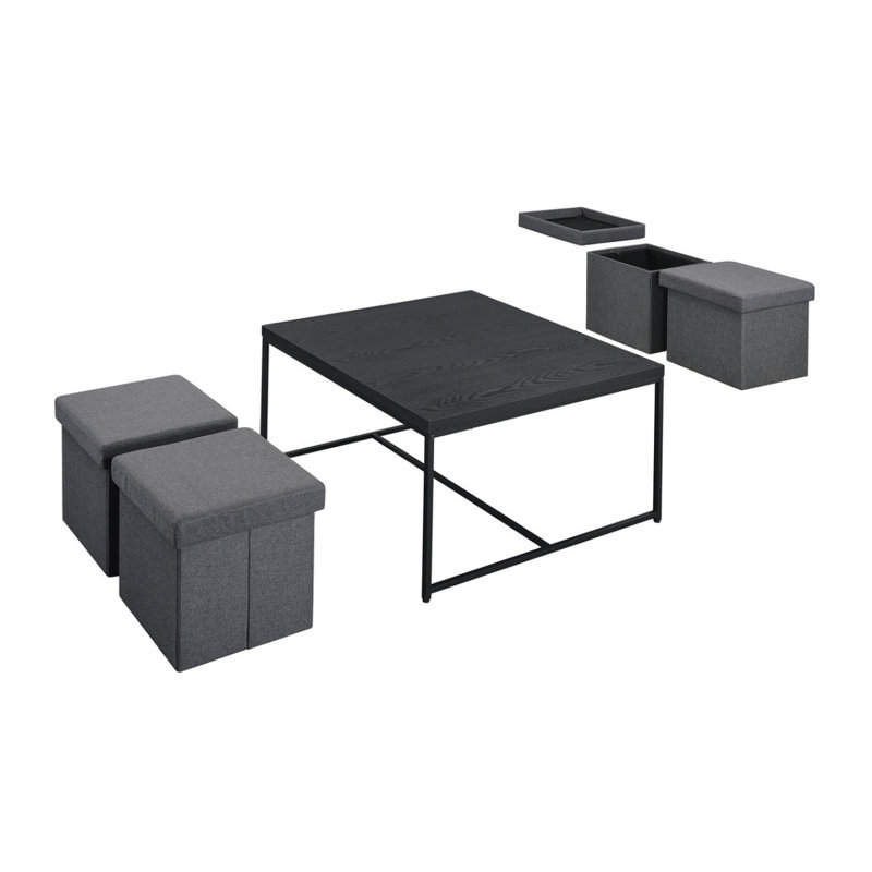 Ensemble de tables basses 5 pièces à grain de bois noir l 35 po Caterina, H 19,5 po x L 35 po x l 35 po, Noir