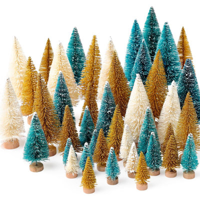 30Pcs Mini Christmas Trees Artificial Christmas Tree Bottle Brush Trees With Wooden Base For Christmas Decor Christmas Party Home Table Craft Decorations