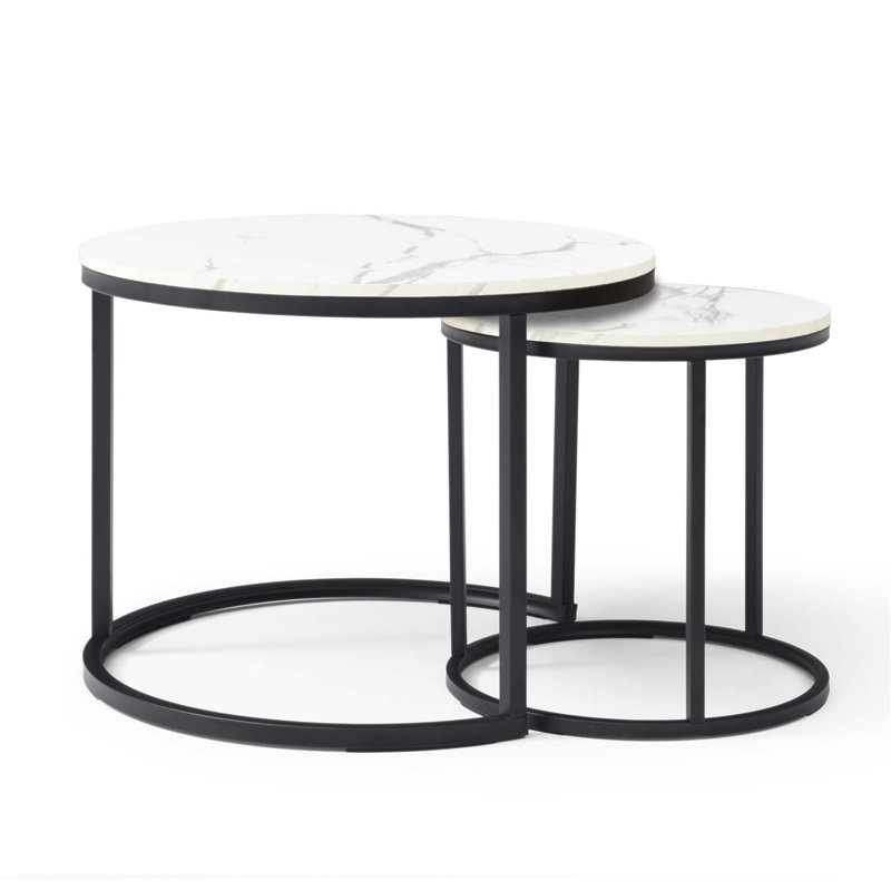 Ensemble de 2 tables basses gigognes à motif circulaire en marbre, peu encombrantes pour la vie moderne et le décor de chambre à coucher
