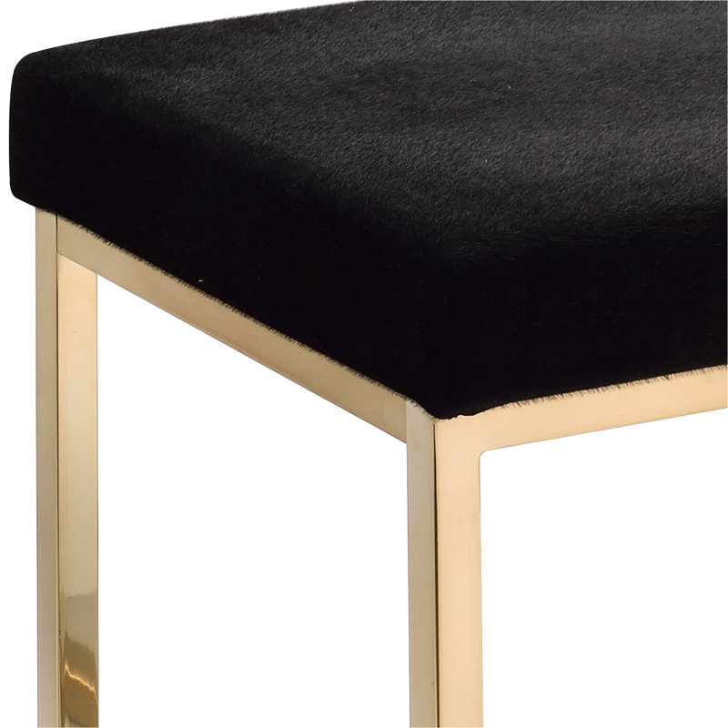 Rectangle sans dossier avec siège en tissu noir rembourré de mousse et base en métal finition champagne