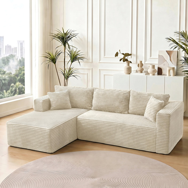 Canapé modulaire de 105 po avec canapé en forme de L et canapé-lit modulaire sans dossier de 105 po, Beige