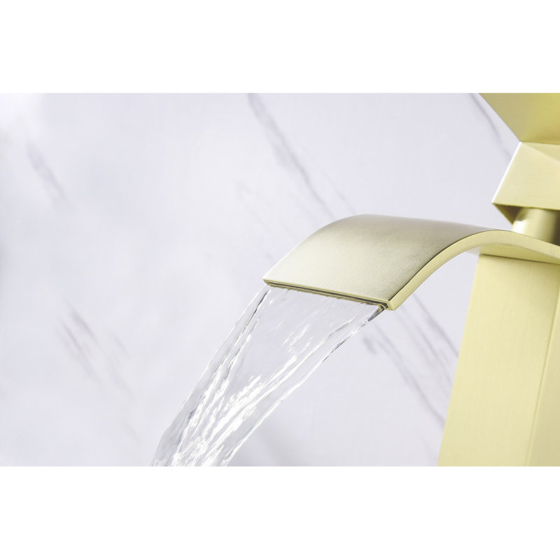 Waterfall Spout Single Handle Bathroom Sink Faucet, Brushed Gold