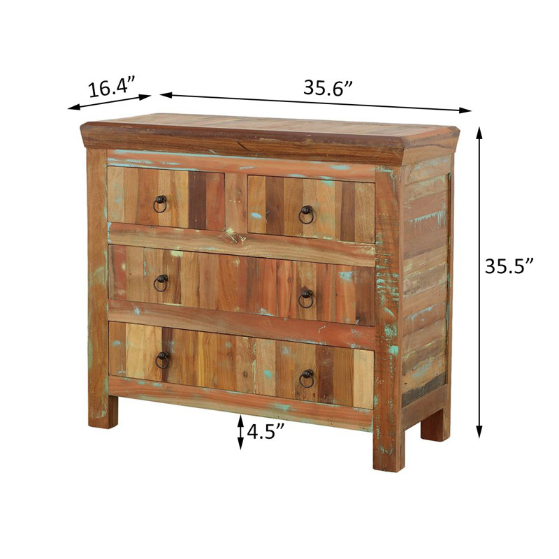 Armoire d'appoint 4 tiroirs en bois récupéré massif brun