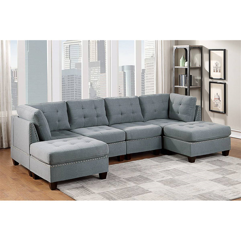 Canapé modulaire en U avec 2 fauteuils d'angle et 2 repose-pieds