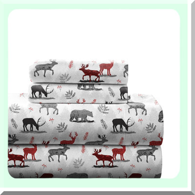 CozyDreams Cotton Flannel Sheet Set - Northwoods - Warm & Cozy - Pre-Shrunk - Deep Pockets - Elastic All Around - Double Brushed - 180 GSM