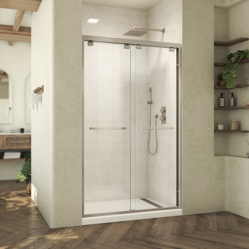 Nickel Frameless Clear Glass Sliding Shower Door, 48 x 76 in.