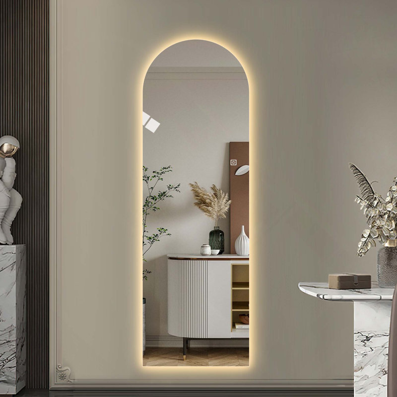 Miroir mural incassable pleine longueur 65 po x 21 po à DEL avec arche symétrique 3 lumières à intensité variable