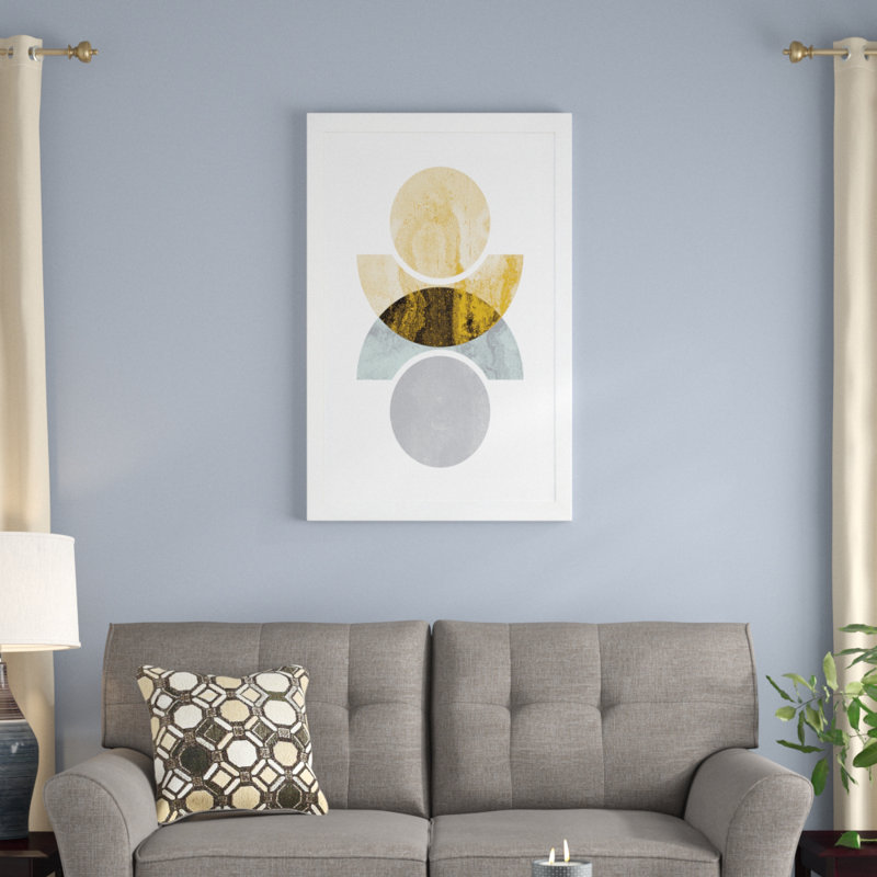 « cercles réfléchi jaune », affiche rétro, H 40 po x l 26 po x P 1,5 po, Toile avec cadre argenté