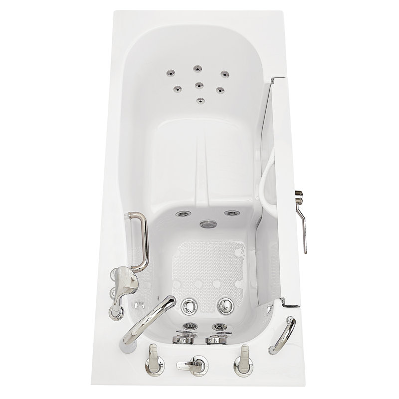 Ella Wheelchair Transfer 30"x60" Acrylic Hydro Massage Walk-In Bathtub with Left Outward Swing Door, Heated Seat, 5 Piece Fast Fill Faucet, 2" Dual Drain