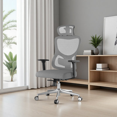 Chaise de bureau ergonomique, chaise de bureau en filet avec support lombaire réglable et appui-tête, chaise d'ordinateur confortable avec fauteuil pivotant inclinable à accoudoirs 3D pour la maison